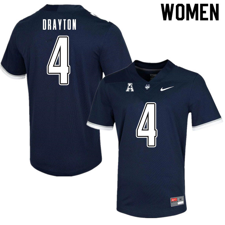 Women #4 Matt Drayton Uconn Huskies College Football Jerseys Sale-Navy - Click Image to Close
